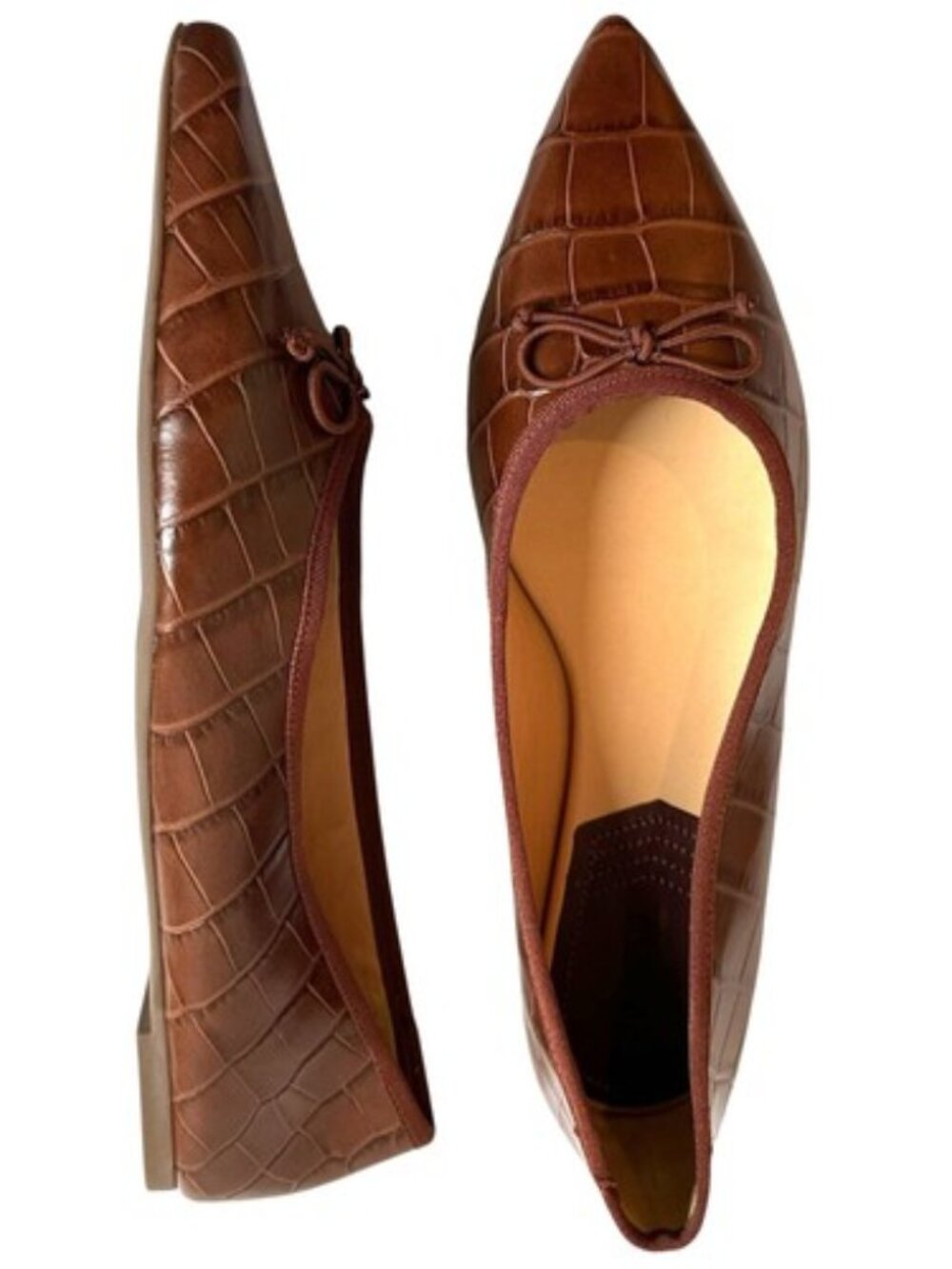 Schutz Dal Black & Brown Croc Embossed Leather Pointed Toe Flats Size 11 B